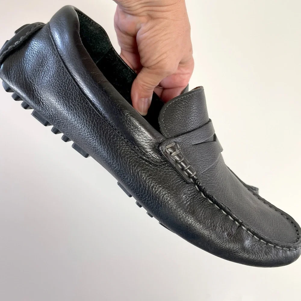 Nordstrom Leather Driving Penny Loafers Mens sz 8 Black Moccasins Mocs Old Money